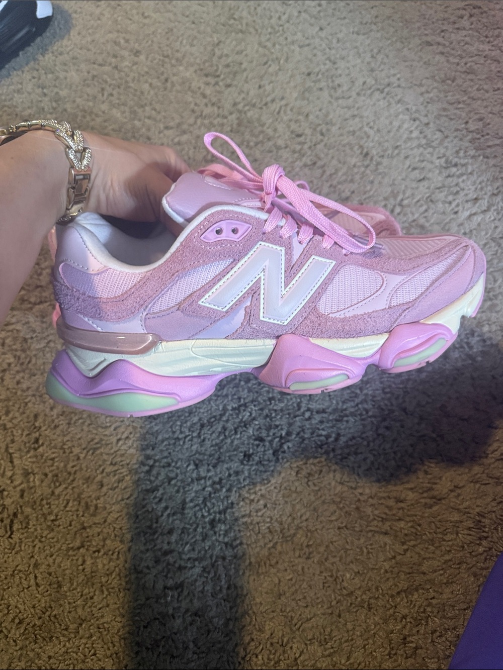 Never worn; New Balance Women's Pink Chunky Retro Runner Sneakers